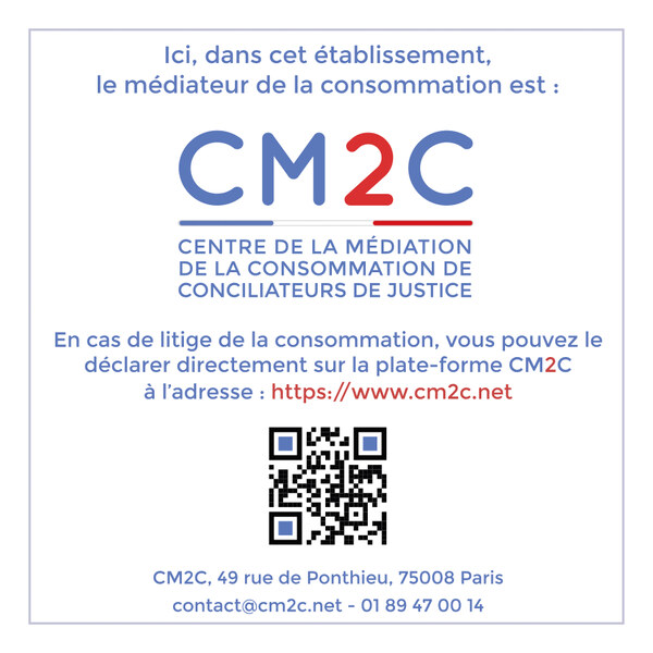 Le médiateur de la consommation de Mercuralia est le CM2C, Centre de la Médiation de la Consommation de Conciliateurs de Justice : www.cm2c.net